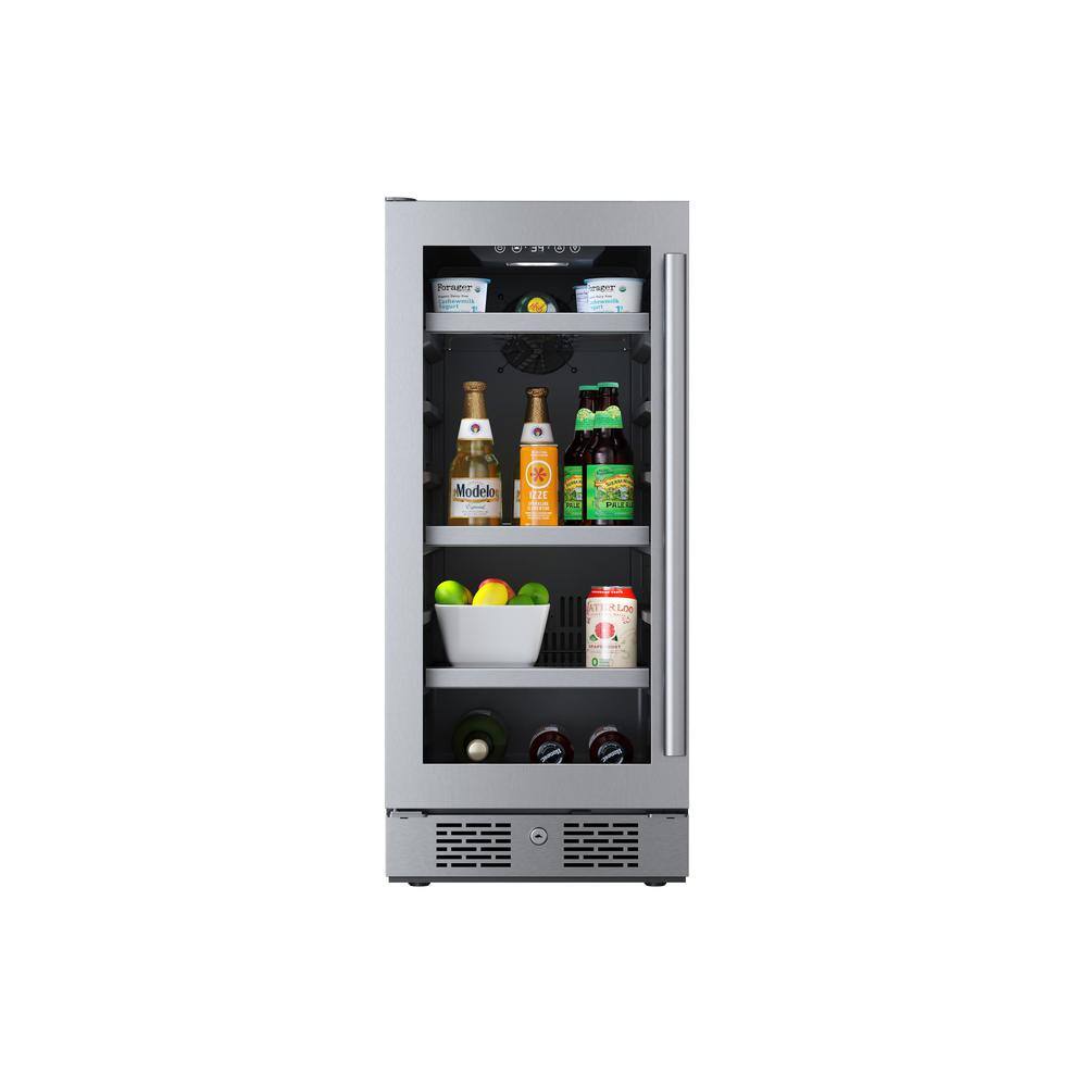 15" Black Stainless Steel Beverage Center with Glass Shelves
