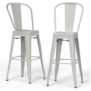 Fletcher 17 in. White Low Back 24 in. Metal Counter Height Stool (Set of 2)