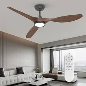 R3 52 in. Indoor Ceiling Fan with Light and Remote, Quiet Reversible DC Motor and 3 CCT Light Kit, Black Dark Woodgrain