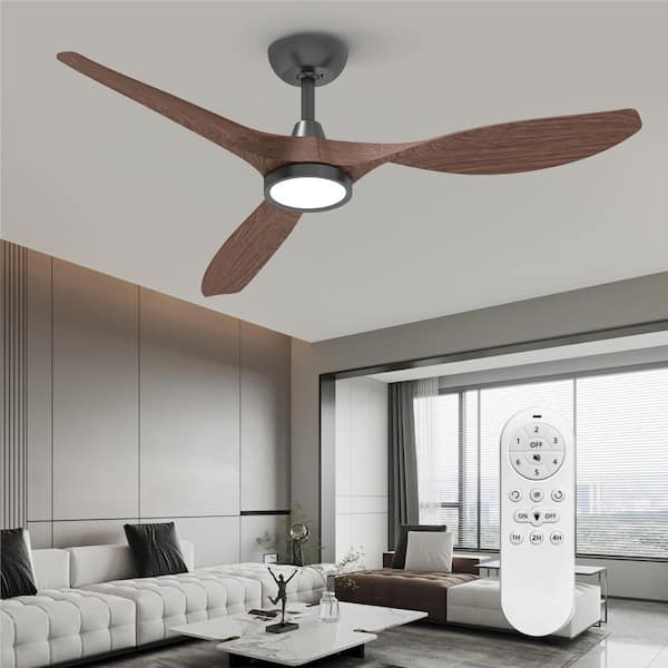 QRMOK R3 52 in. Indoor Ceiling Fan with Light and Remote, Quiet Reversible DC Motor and 3 CCT Light Kit, Black Dark Woodgrain
