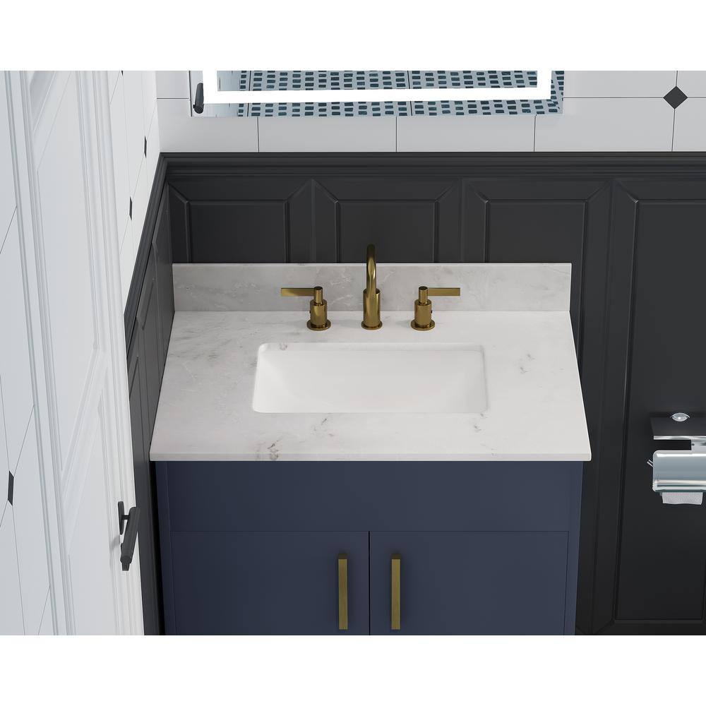 31'' White Marble Single Sink Bathroom Vanity Top with Backsplash