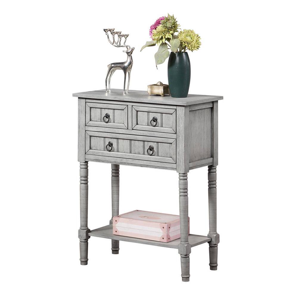 Elegant Kendra Wirebrush Light Gray 3-Drawer Hall Table