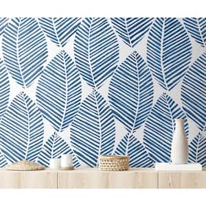 Spot Leaves Blue and White Vinyl Peel and Stick Wallpaper Roll (Cover 40.50 sq. ft.)