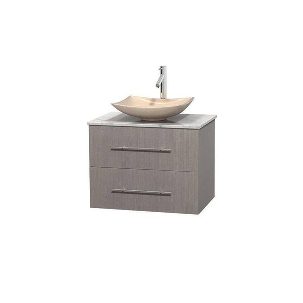 Wyndham Collection Centra 30 in. Vanity in Gray Oak with Marble Vanity Top in Carrara White and Sink