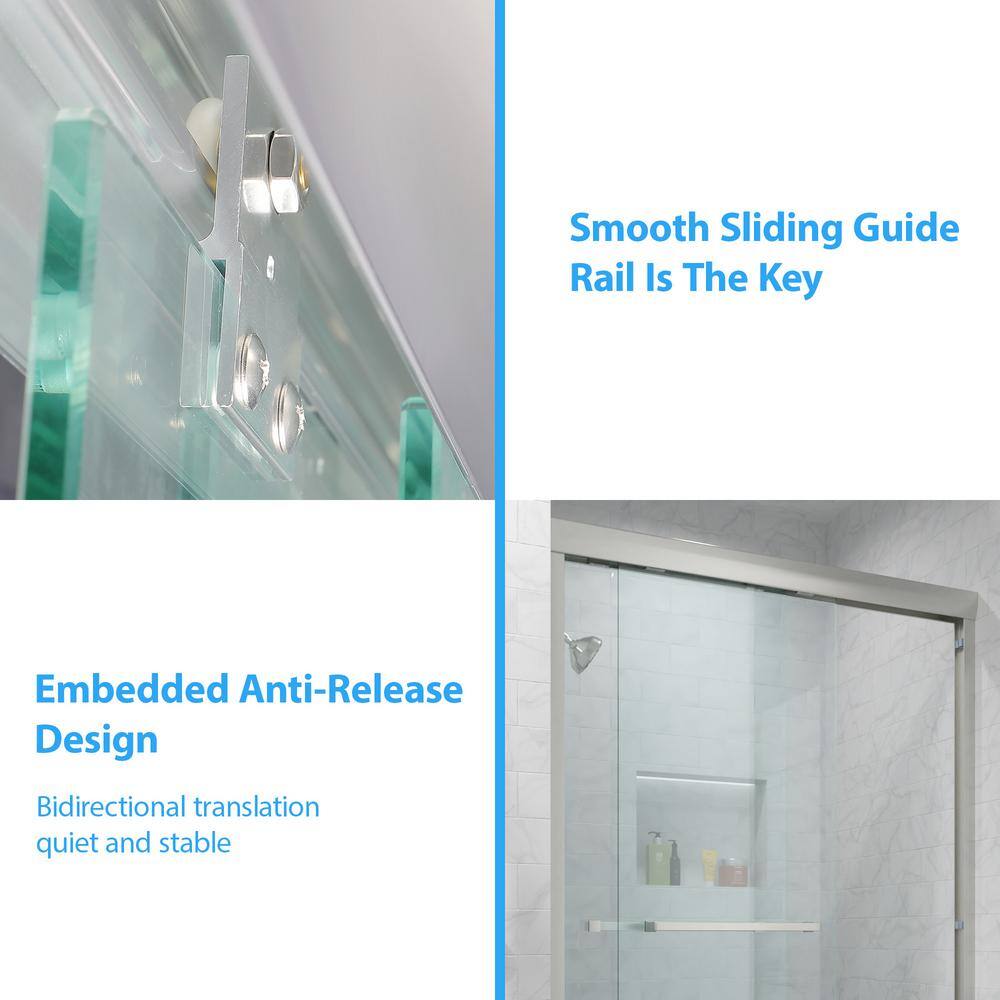 48" Brushed Nickel Semi-Frameless Sliding Shower Door with Clear Glass