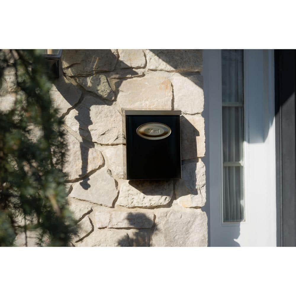 Medium Black and Brass Steel Locking Wall Mount Mailbox