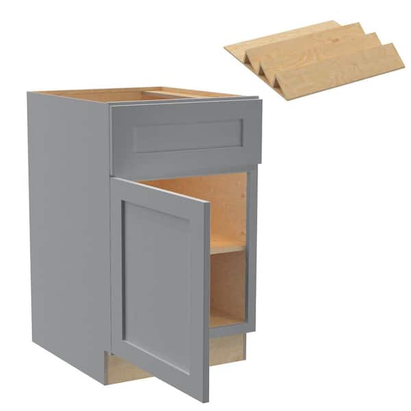 Home Decorators Collection Newport 18 in. W x 24 in. D x 34.5 in. H Assembled Plywood Base Kitchen Cabinet in Pearl Gray with Spice Soft Close LH