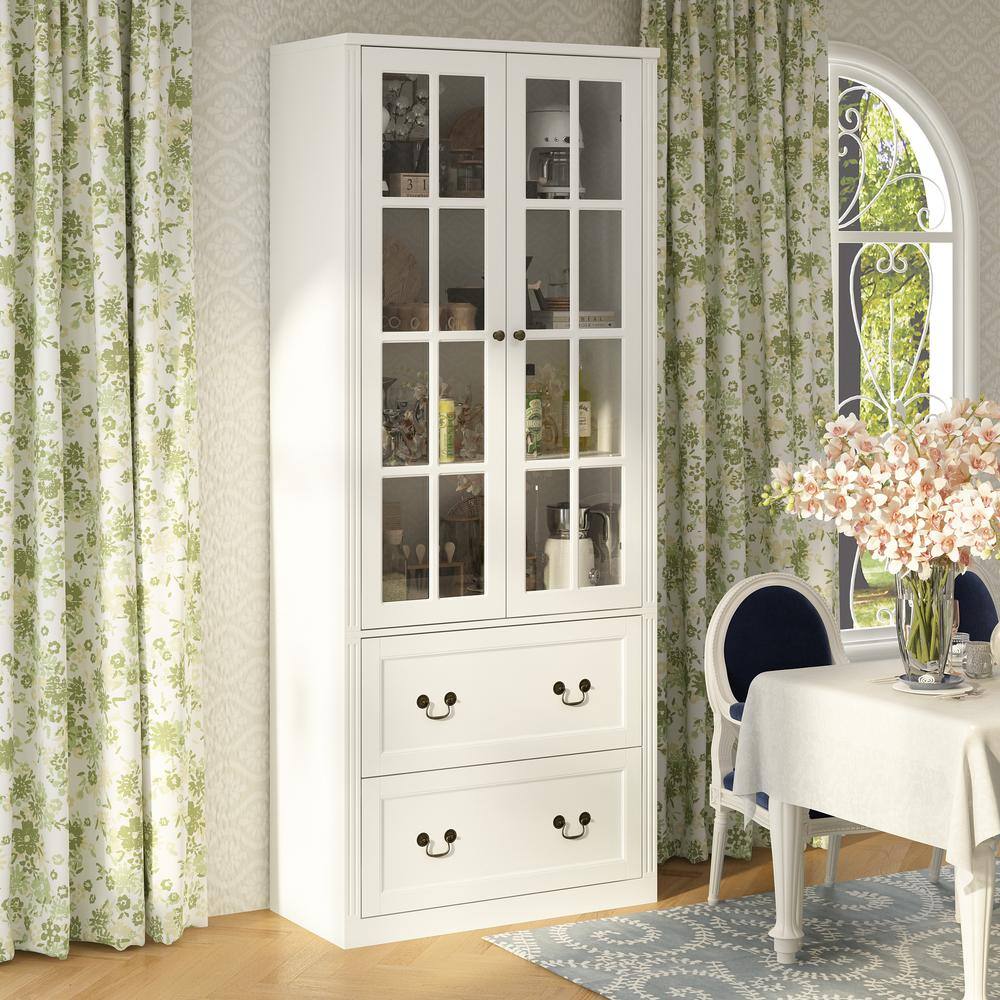 FUFU&GAGA White Wood Paint Finish Buffets And Sideboards Cupboard With  Hollow Out Carved Acrylic Doors KF390009-01 - The Home Depot