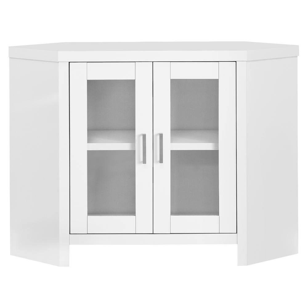 42 in. White Particle Board Corner TV Stand Fits TVs Up to 42 in. with Storage Doors HD2703