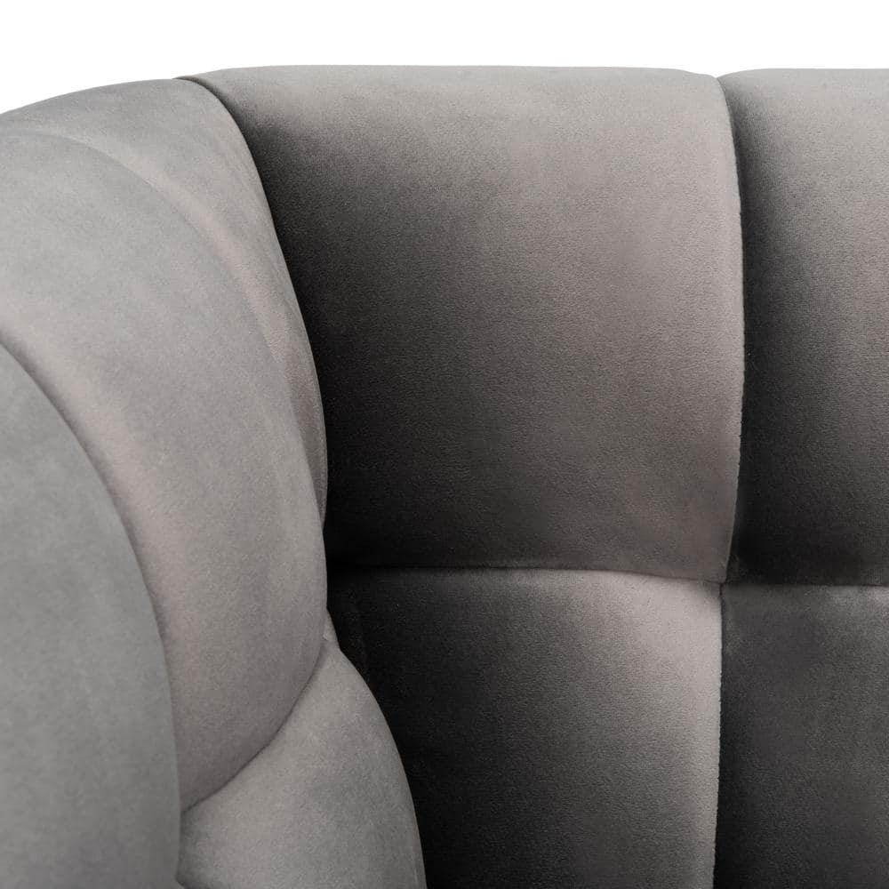 Contemporary Gray Velvet Wood Accent Chair with Tufted Design