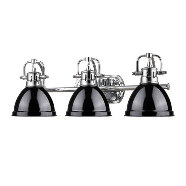 Golden Lighting - Duncan 3-Light Chrome Bath Light with Black Shade