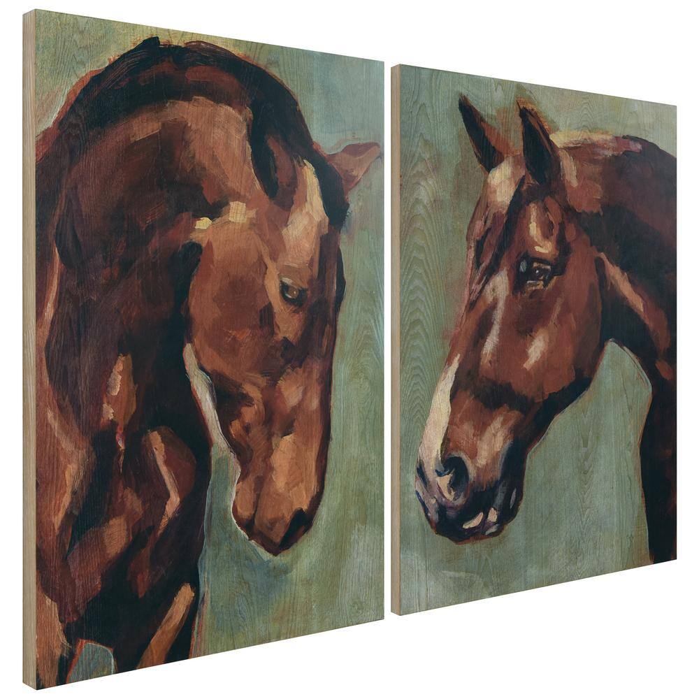 Village Knight Thoroughbred Horse Portrait Giclee Ash Wood Wall Art Set
