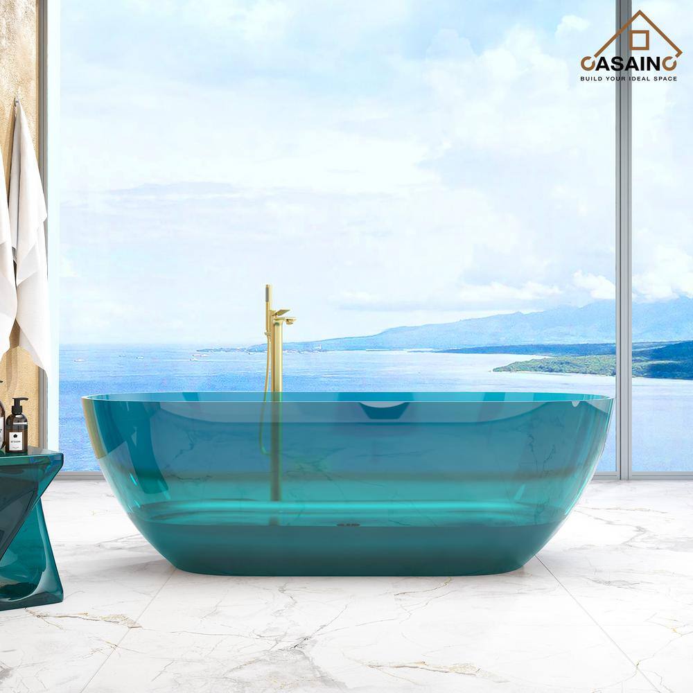 69'' Ocean Blue Transparent Resin Freestanding Soaking Bathtub