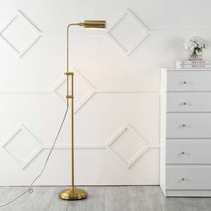 Zinnia 63 in. Brass Gold Industrial Minimalist 1-Light Height-Adjustable Iron Pharmacy LED Floor Lamp