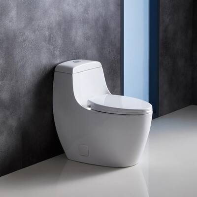 Dual Flush One-Piece Elongated 1.28 GPF/0.88 GPF High Efficiency Skirted Toilet All-in-One Toilet in White Seat Included