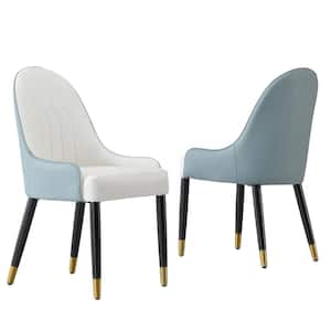 Green and White PU Leather Upholstered Modern Dining Chair with Solid Wood and Metal Legs (Set of 2)