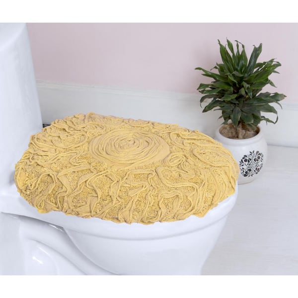 HOME WEAVERS INC Bell Flower Collection 100% Cotton Bath Rug, 18x18 Toilet Lid Cover, Yellow