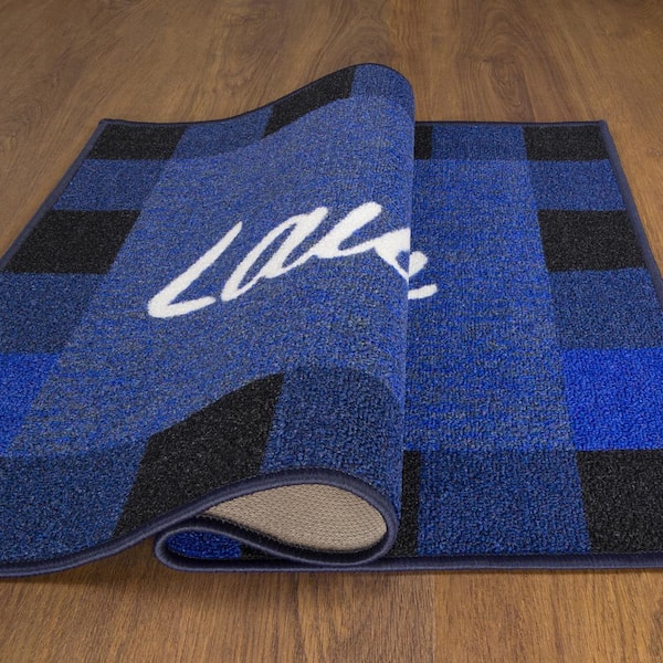 Laundry Collection Non-Slip Rubberback Laundry Text 2x3 Laundry Room Entryway Mat, 26 in. x 35 in., Black/Blue