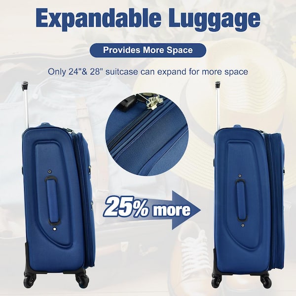 Merax 5-Piece Navy Blue Polyester Softside Spinner 25% Expandable
