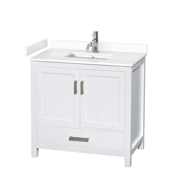 Wyndham Collection Sheffield 36 in. W x 22 in. D Single Bath Vanity in White with Cultured Marble Vanity Top in White with White Basin