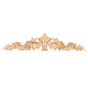 3/4 in. x 36 in. x 7-3/8 in. Unfinished Hand Carved North American Red Oak Wood Grape Cartouche Applique and Onlay
