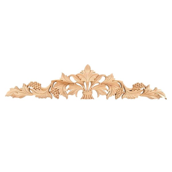 American Pro Decor 3/4 in. x 36 in. x 7-3/8 in. Unfinished Hand Carved North American Red Oak Wood Grape Cartouche Applique and Onlay
