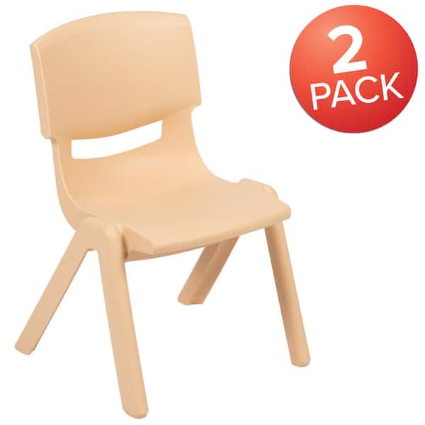 2-Pack Natural Plastic Stackable School Chair with 12 in. Seat Height