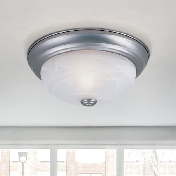 Reedley 14 in. Traditional Satin Platinum Medium-Base (E26) Bulb Flush Mount for Kitchens