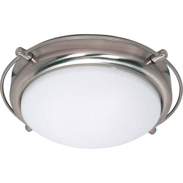 SATCO:Satco Polaris 2-Light Brushed Nickel Flush Mount with Satin Frosted Glass