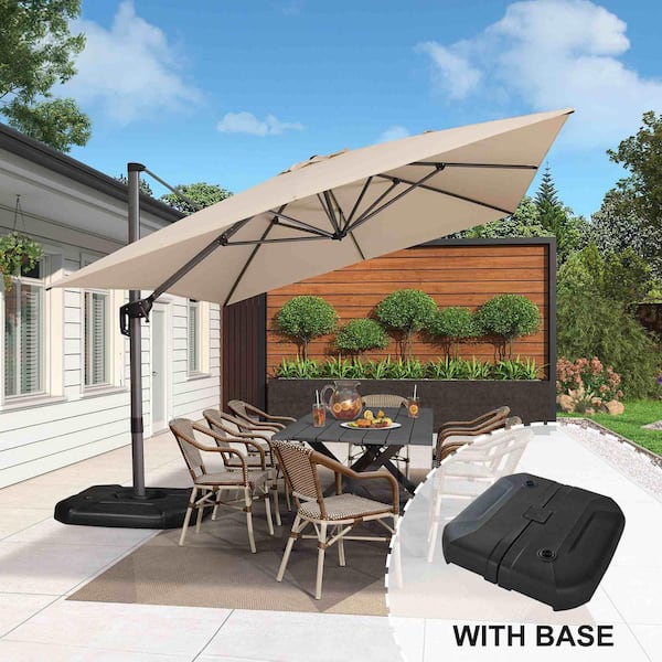 PURPLE LEAF 10 ft. x 13 ft. Cantilever Patio Umbrella with 360° Rotation for Garden Deck Pool with Base, in Beige