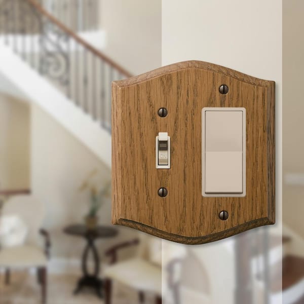 Country 2 Gang 1-Toggle and 1-Rocker Wood Wall Plate - Medium Oak