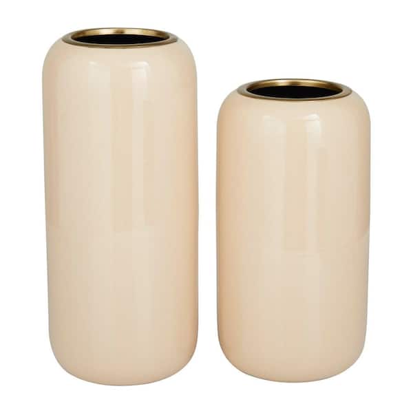 Litton Lane Cream Metal Decorative Vase (Set of 2)