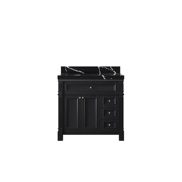 Willow Collections Paris 36 in. W x 22 in. D x 36 in. H Left Offset Sink Bath Vanity in Black with 2 in. Calacatta Black Top
