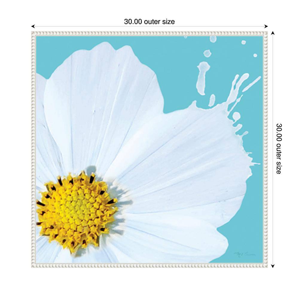 Flower Pop V White and Blue Abstract Canvas Art in Floater Frame