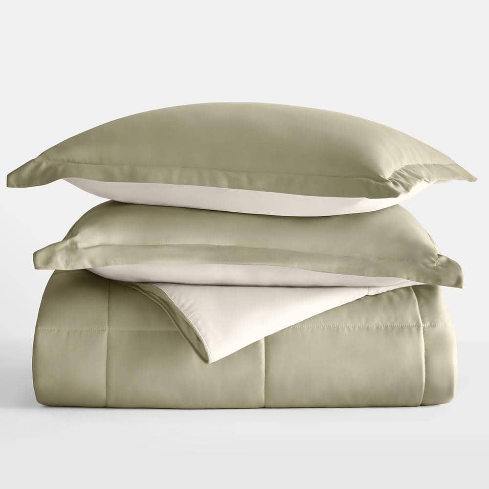 Sage and Ivory Microfiber Full/Queen Reversible Comforter Set