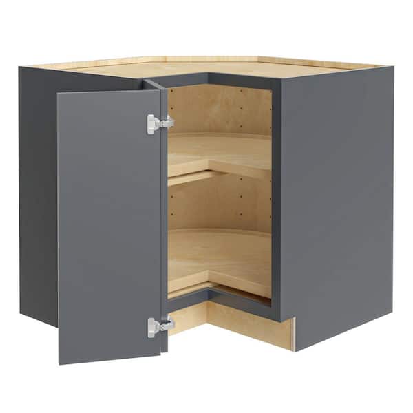Home Decorators Collection Newport 36 in. W x 24 in. D x 34.5 in. H Assembled Plywood Corner Lazy Susan Base Kitchen Cabinet in Deep Onyx LH