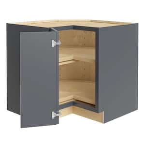 Newport Onyx Gray Shaker Assembled Plywood 36x34.5x24 in. Stock Base Corner Kitchen Cabinet Super Suzans Full Doors Lt