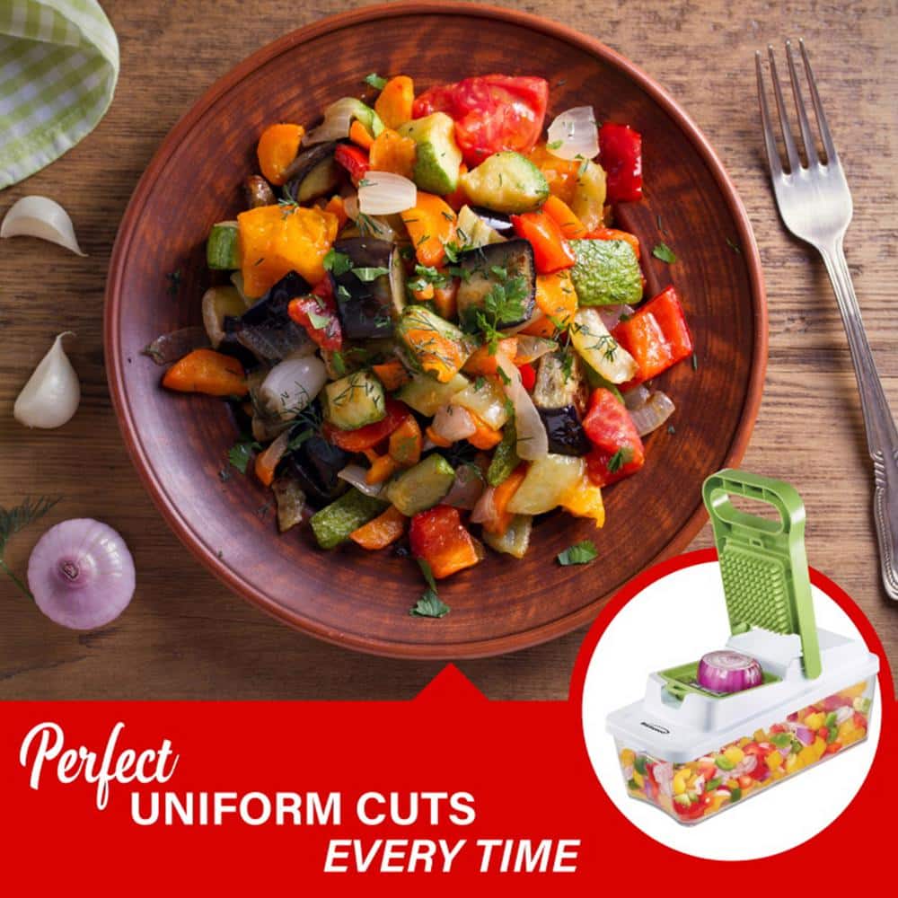 Green and White BPA-Free Plastic Food Chopper with Stainless Steel Blades