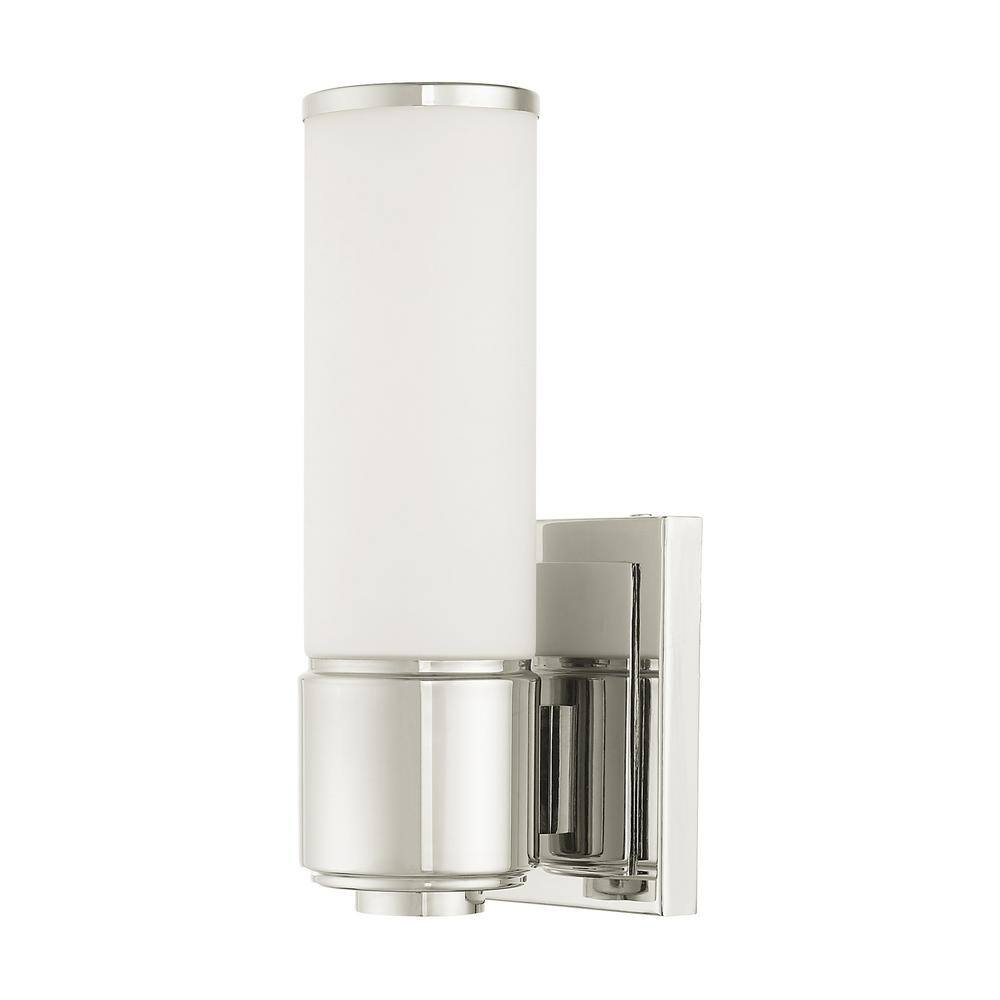 Polished Nickel Vanity Light with Satin Opal Glass