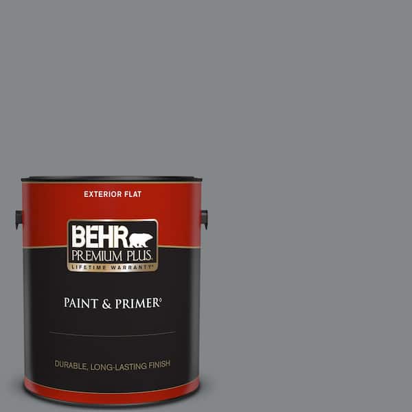 BEHR PREMIUM PLUS 1 gal. #N500-5 Magnetic Gray color Flat Exterior Paint & Primer