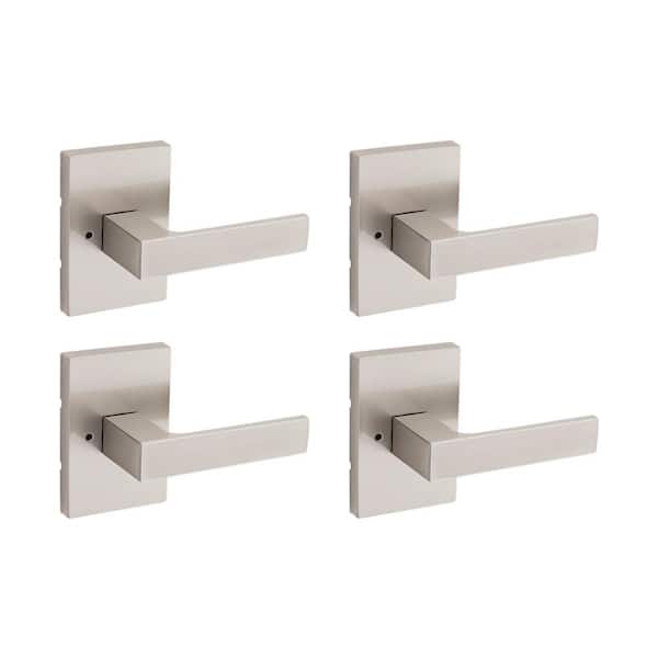 Singapore Satin Nickel Rectangular Straight Bed/Bath Door Handle 4 Pack
