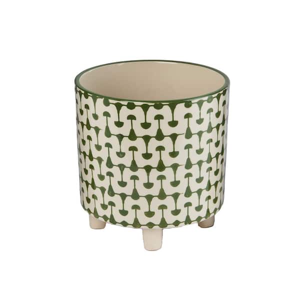 Storied Home 8 in. L x 8 in. W x 8.25 in. H Green & White Stoneware Decorative Pots