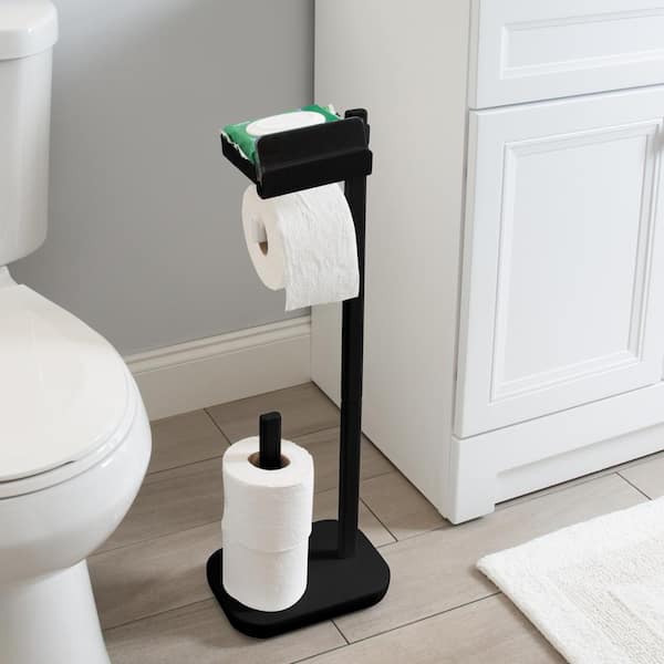Bath Bliss 3 in 1-Freestanding Toilet Paper Holder Dispenser in Black