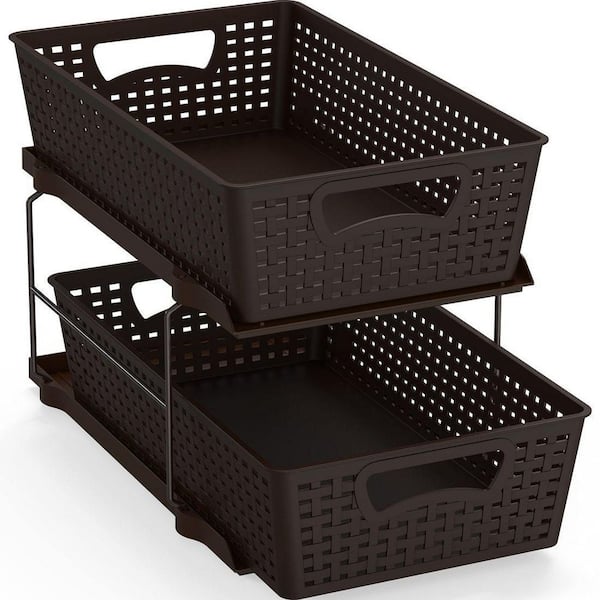 Dyiom Under Sink Organizers and Storage, 2 Tier Sliding Cabinet Basket Organizer Drawer Pull Out Cabinet Organizer, Black