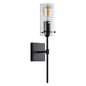 1-Light Matte Black Modern Wall Sconces Bathroom Vanity Light Fixtures with Clear Glass Shade