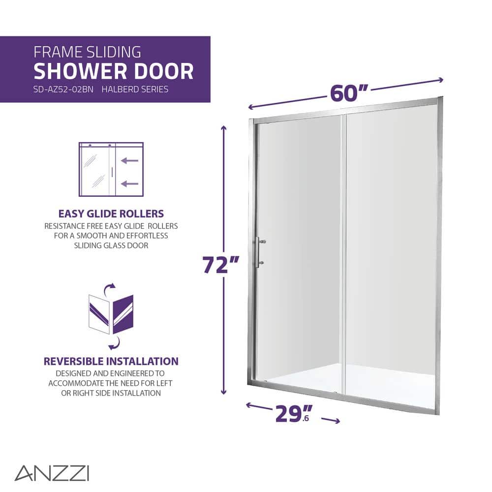 72" x 60" Brushed Nickel Framed Sliding Shower Door