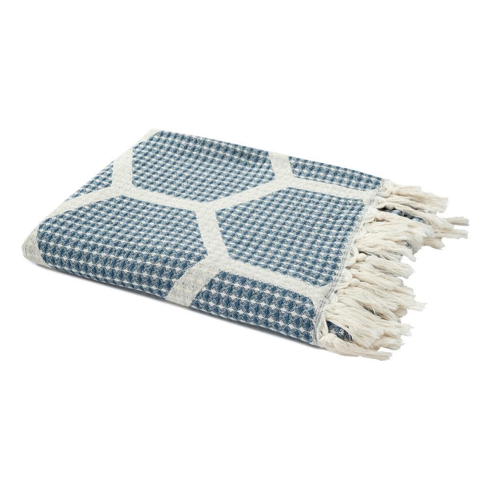 Blue and Cream Organic Cotton Reversible Throw Blanket
