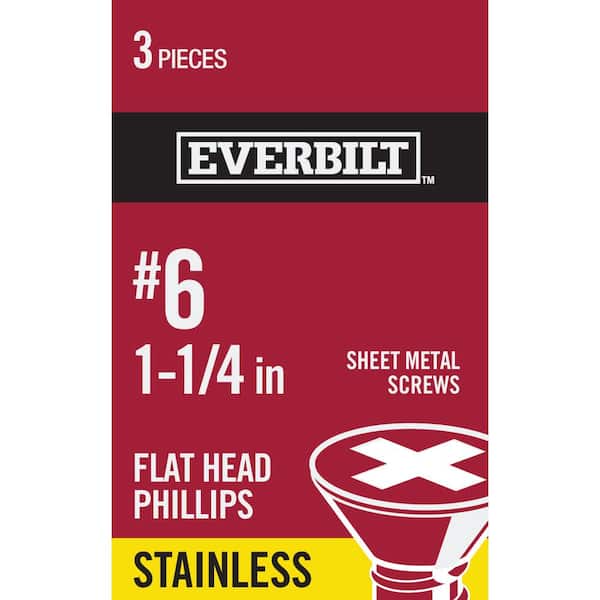 Everbilt #6 x 1-1/4 in. Phillips Flat Head Stainless Steel Sheet Metal Screw (3-Pack)