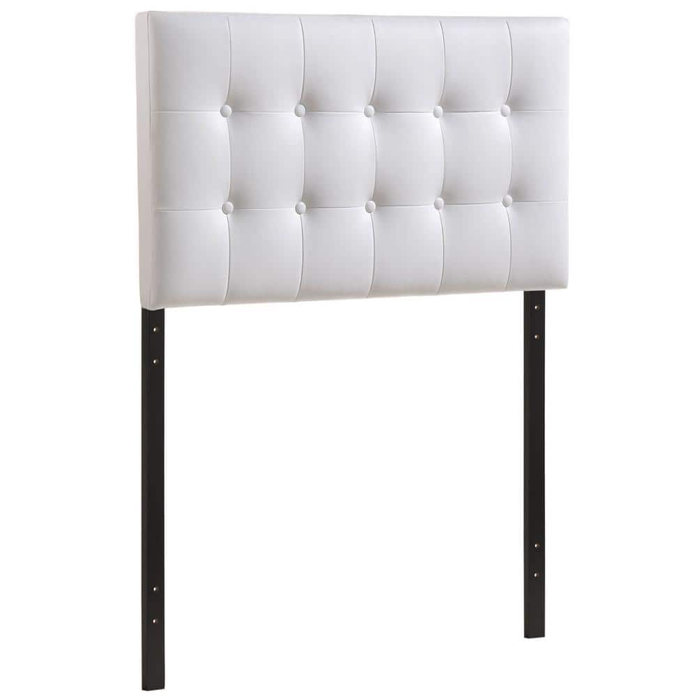 White Tufted Faux Leather Upholstered Twin Headboard