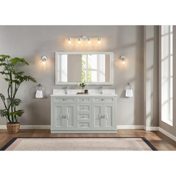 Legion Furniture WS2516-60-SS 60 in. Double Sink Sink Vanity Silver Strand Bath Vanity with White 1 in Artificial Stone Top